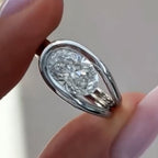 Half Bezel Set  Oval Cut Engagement Ring Oval East West Moissanite Ring  Wedding Rings For Women Anniversary Gift For Her