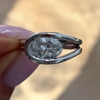 Half Bezel Set  Oval Cut Engagement Ring Oval East West Moissanite Ring  Wedding Rings For Women Anniversary Gift For Her