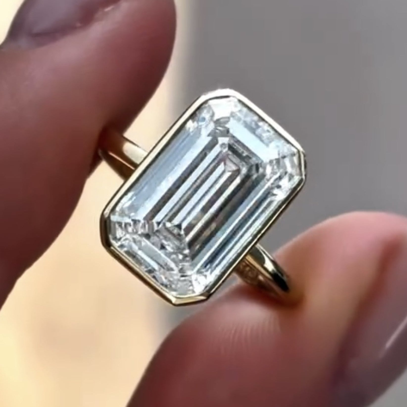 Bezel Set  Emerald Cut Lab Grown Engagement Ring  Solitaire Ring Wedding Ring Anniversary Rings For Women Promise Ring