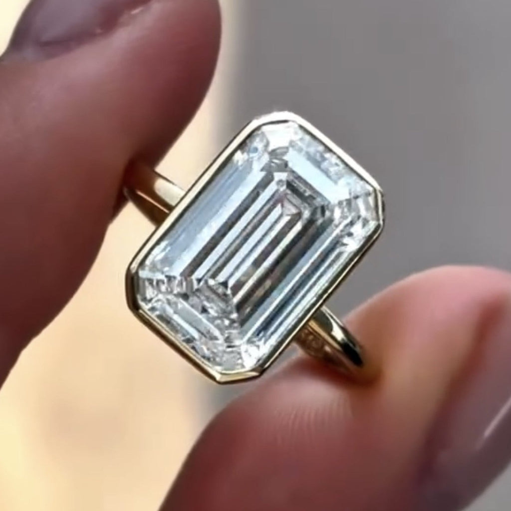 Bezel Set  Emerald Cut Moissanite Engagement Ring  Solitaire Ring Wedding Ring Anniversary Rings For Women Promise Ring