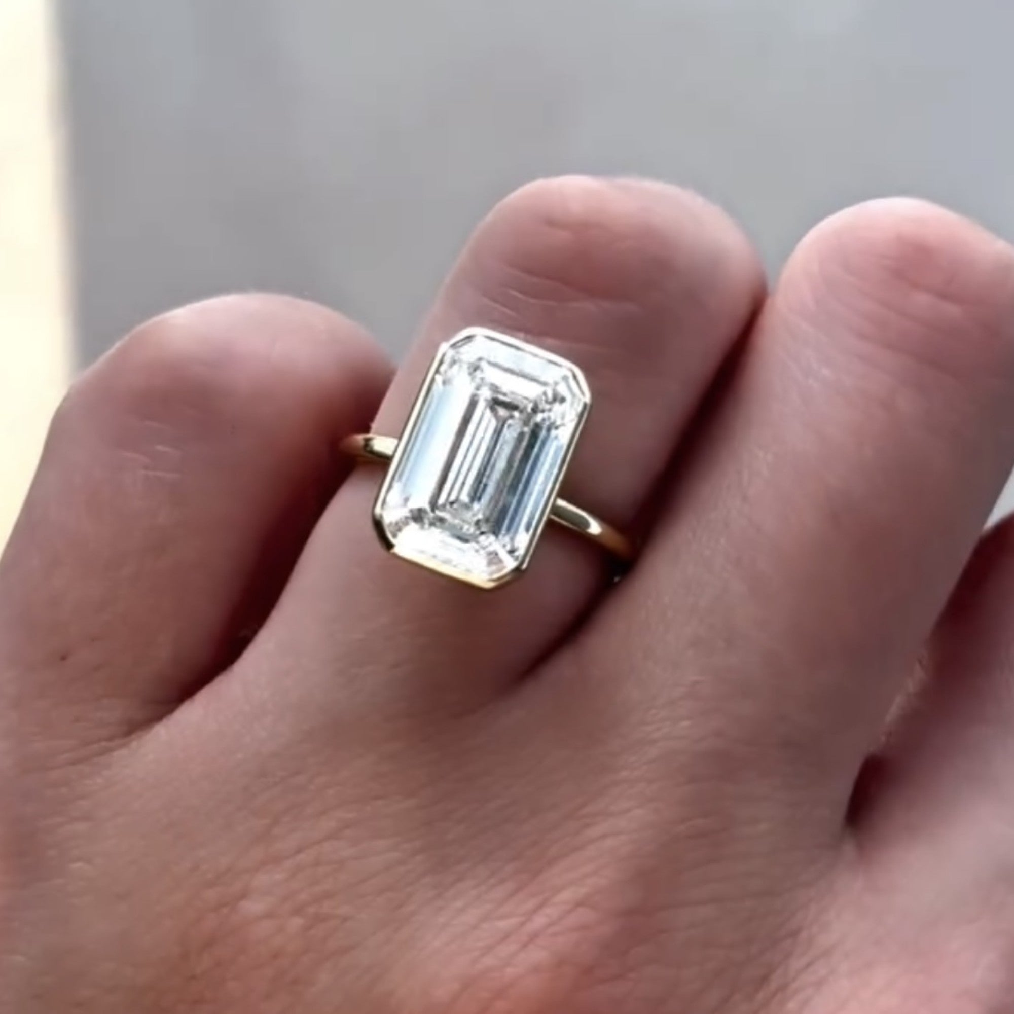 Bezel Set  Emerald Cut Lab Grown Engagement Ring  Solitaire Ring Wedding Ring Anniversary Rings For Women Promise Ring