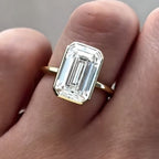 Bezel Set  Emerald Cut Lab Grown Engagement Ring  Solitaire Ring Wedding Ring Anniversary Rings For Women Promise Ring