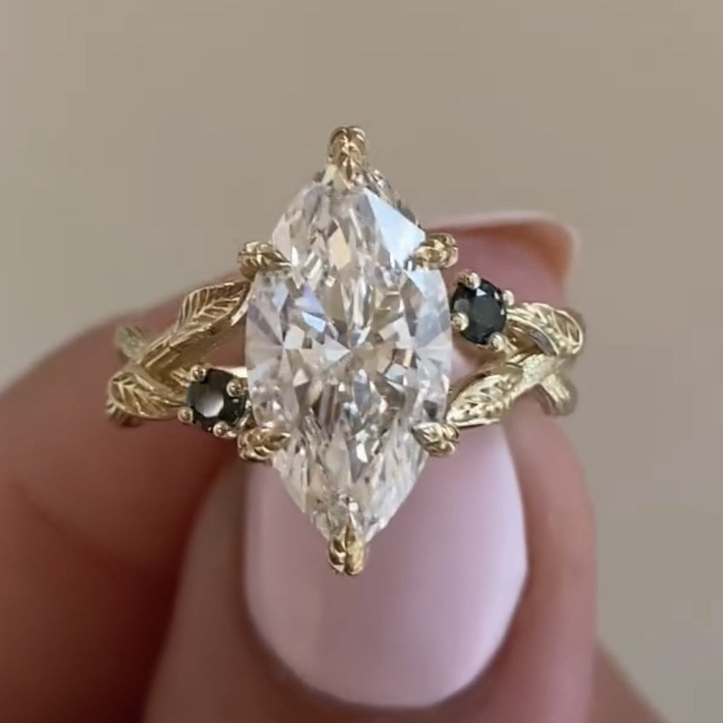 Vintage Marquise Cut Moissanite Engagement Ring Twisted Band Art Deco Ring Nature Inspired Wedding Ring Anniversary Ring
