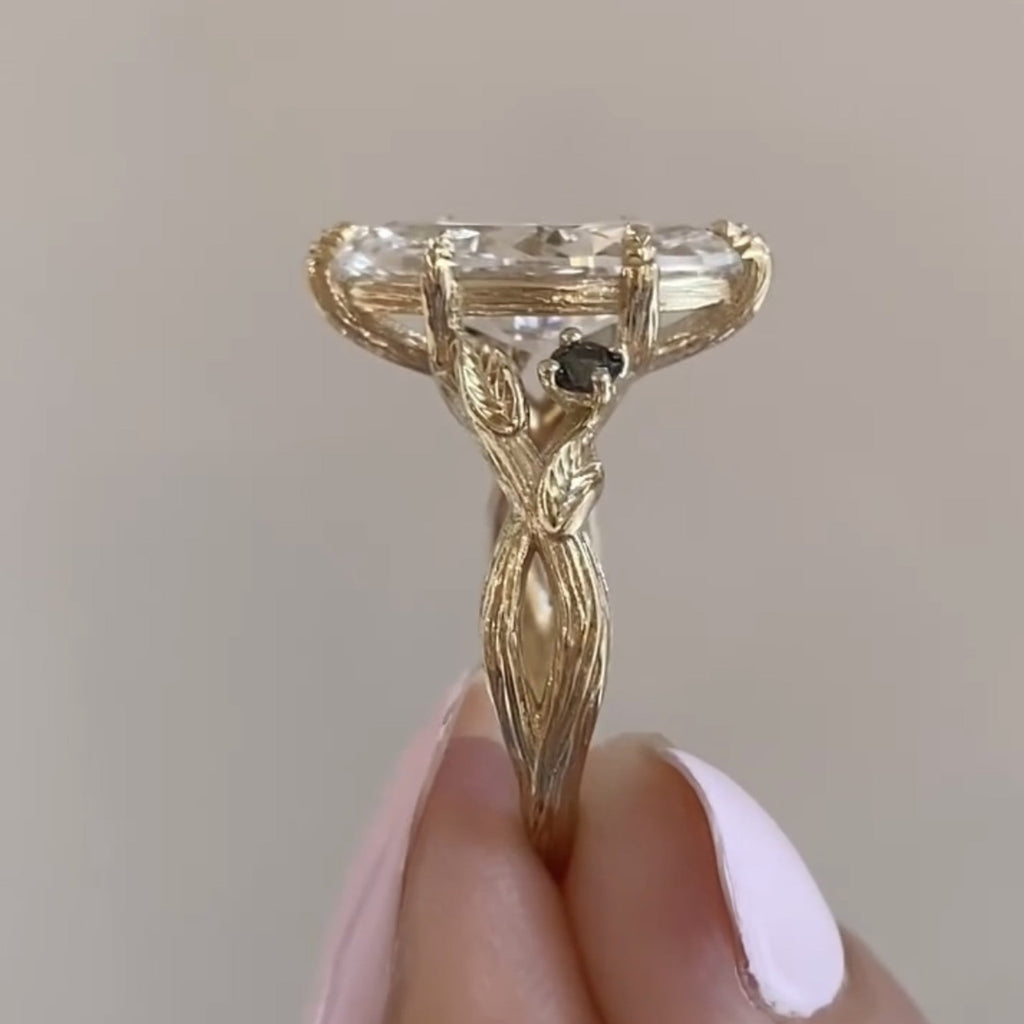 Vintage Marquise Cut Moissanite Engagement Ring Twisted Band Art Deco Ring Nature Inspired Wedding Ring Anniversary Ring