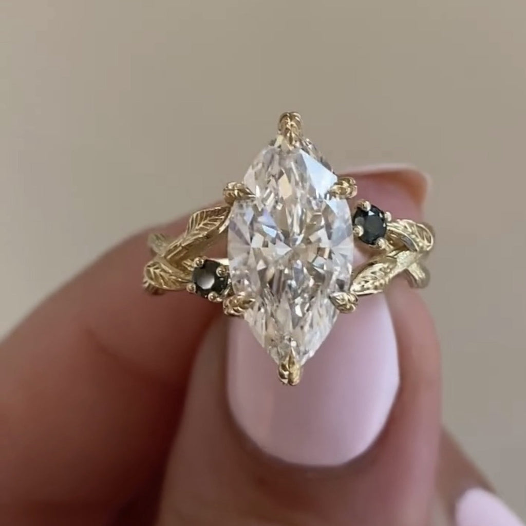 Vintage Marquise Cut Moissanite Engagement Ring Twisted Band Art Deco Ring Nature Inspired Wedding Ring Anniversary Ring