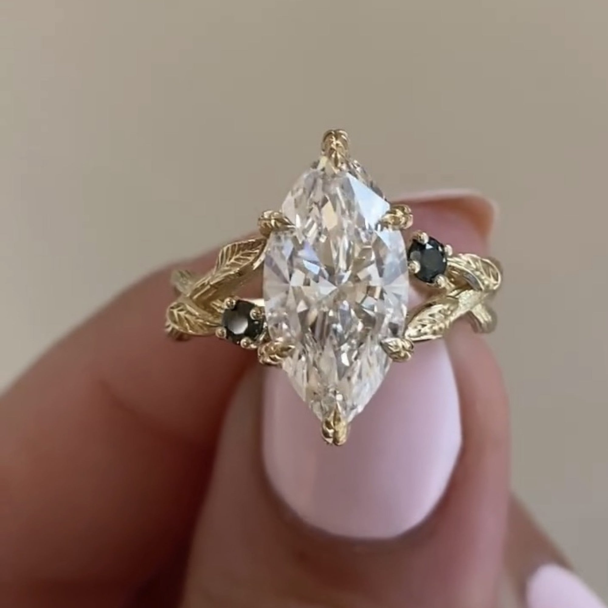 Vintage Marquise Cut Lab Grown Engagement Ring Twisted Band Art Deco Ring  Nature Inspired Wedding Ring Anniversary Ring