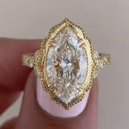 Bezel Set  Marquise Cut Lab Grown Engagement Art Deco  Vintage Wedding Ring Nature Inspired Ring Anniversary Rings For Women