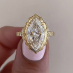 Bezel Set  Marquise Cut Moissanite Engagement Art Deco  Vintage Wedding Ring Nature Inspired Ring Anniversary Rings For Women