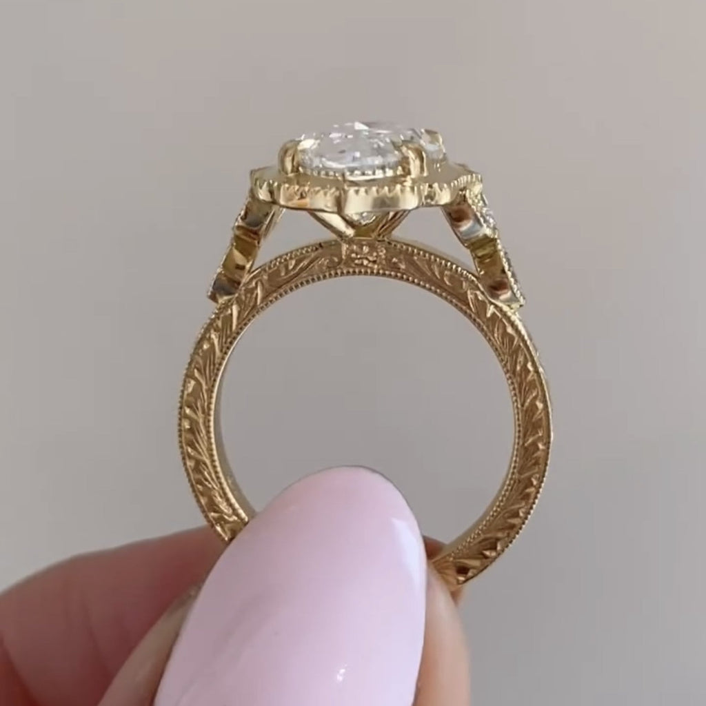 Bezel Set  Marquise Cut Lab Grown Engagement Art Deco  Vintage Wedding Ring Nature Inspired Ring Anniversary Rings For Women