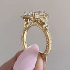 Bezel Set  Marquise Cut Moissanite Engagement Art Deco  Vintage Wedding Ring Nature Inspired Ring Anniversary Rings For Women