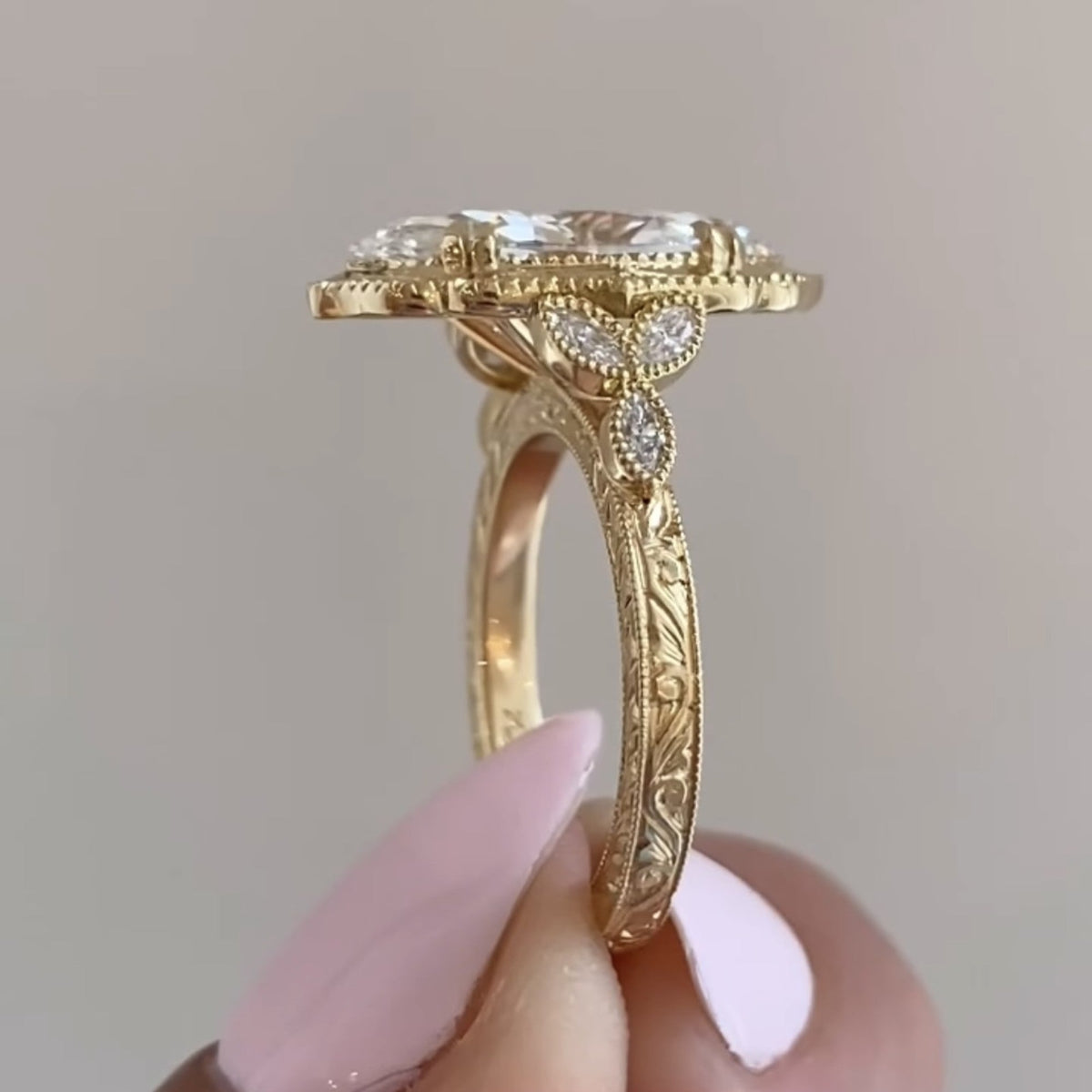 Bezel Set  Marquise Cut Moissanite Engagement Art Deco  Vintage Wedding Ring Nature Inspired Ring Anniversary Rings For Women