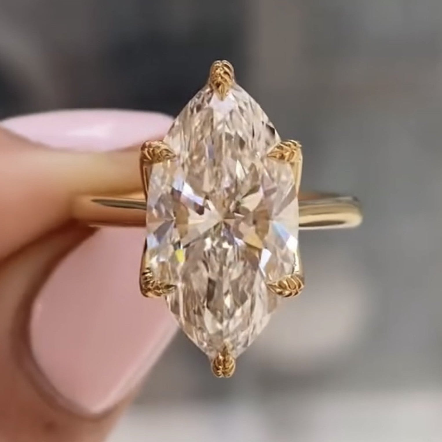 Marquise Cut Tulip Set Lab Grown Engagement Ring Solid Gold Solitaire Ring Wedding Rings For Women Anniversary Ring Promise Ring