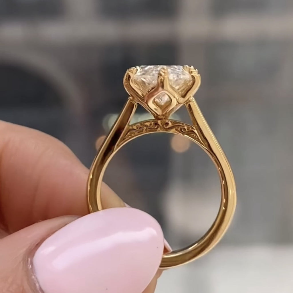 Marquise Cut Tulip Set Lab Grown Engagement Ring Solid Gold Solitaire Ring Wedding Rings For Women Anniversary Ring Promise Ring