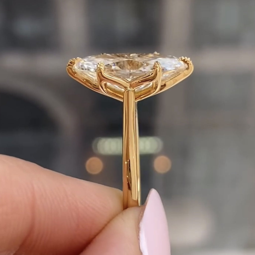 Marquise Cut Tulip Set Moissanite Engagement Ring Solid Gold Solitaire Ring Wedding Rings For Women Anniversary Ring Promise Ring