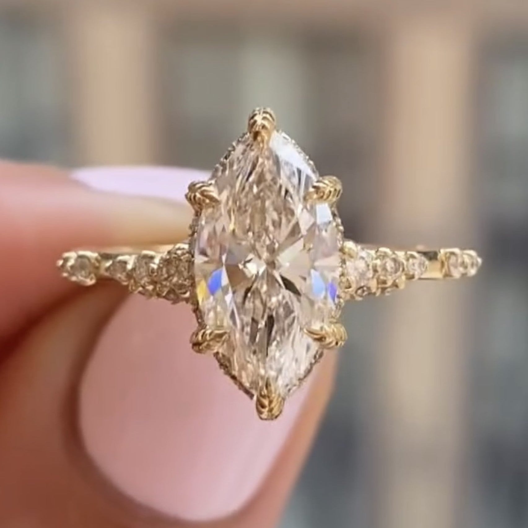 Marquise Lab Grown Cut Art Deco Engagement Ring Hidden Halo Gold Wedding Ring Anniversary Rings For Women Nature Inspired Ring