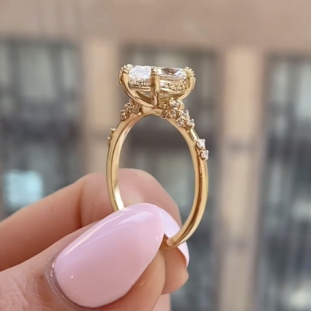 Marquise Cut Moissanite Art Deco Engagement Ring Hidden Halo Gold Wedding Ring Anniversary Rings For Women Nature Inspired Ring