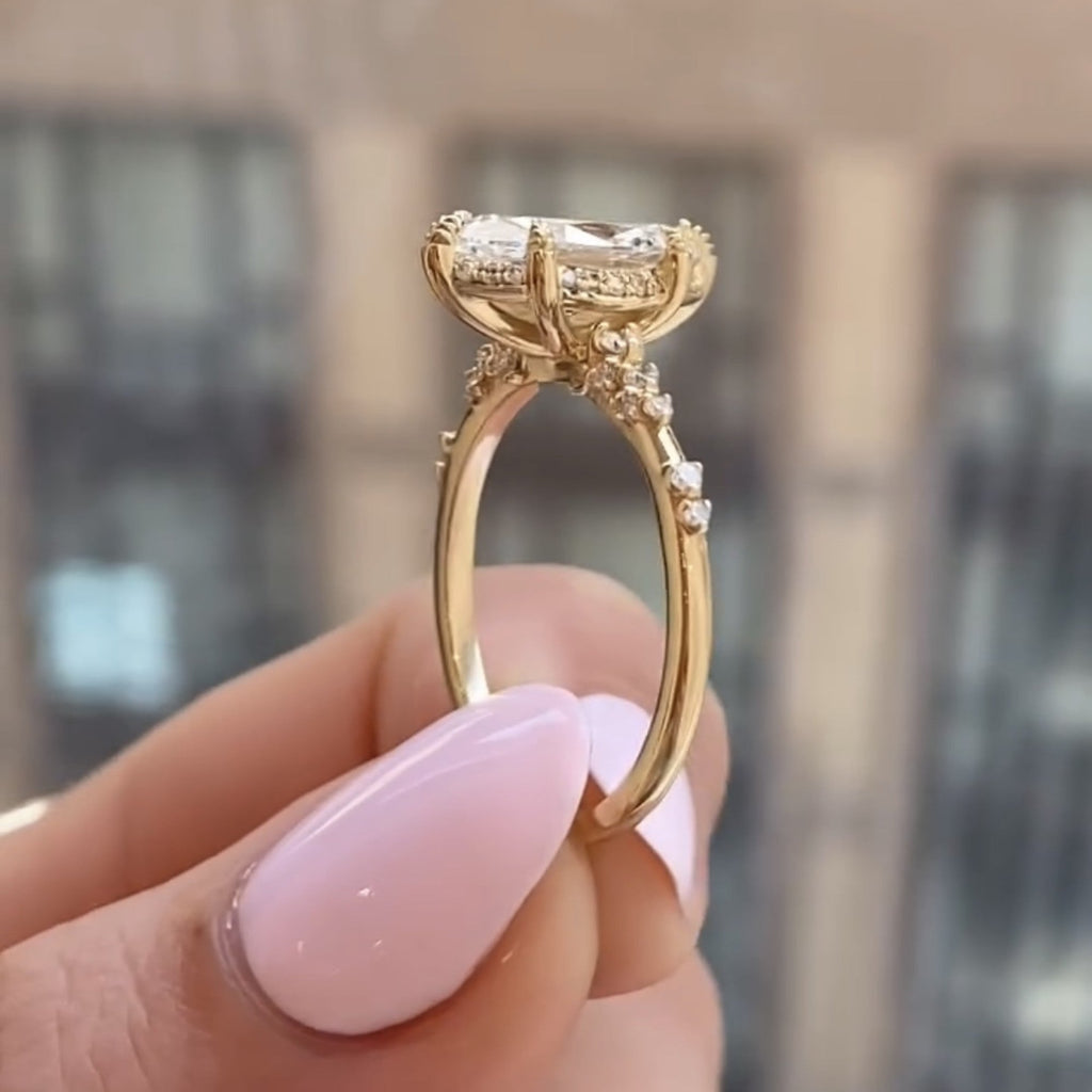 Marquise Cut Moissanite Art Deco Engagement Ring Hidden Halo Gold Wedding Ring Anniversary Rings For Women Nature Inspired Ring