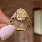 Emerald Cut Vintage Moissanite Engagement Ring Double Claw Prong Gold Art Deco Ring Nature Inspired Wedding Ring Anniversary Ring