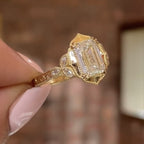 Emerald Cut Vintage Moissanite Engagement Ring Double Claw Prong Gold Art Deco Ring Nature Inspired Wedding Ring Anniversary Ring