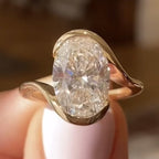 Oval Cut Bypass Engagement Ring Oval Half Bezel Set Lab Grown Ring Solid Gold Wedding Ring For Women Anniversary Ring Promise Ring