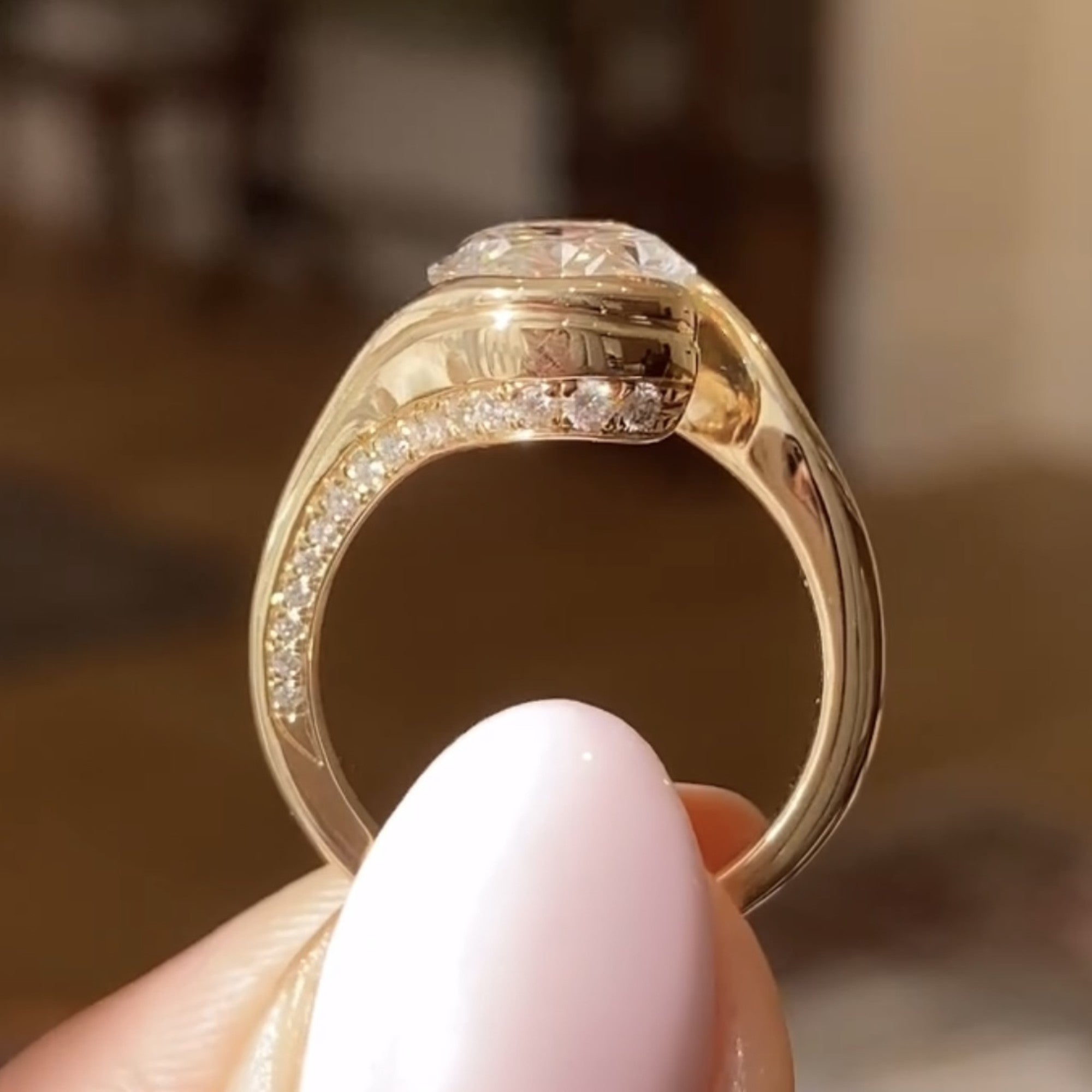 Oval Cut Bypass Engagement Ring Oval Half Bezel Set Moissanite Ring Solid Gold Wedding Ring For Women Anniversary Ring Promise Ring