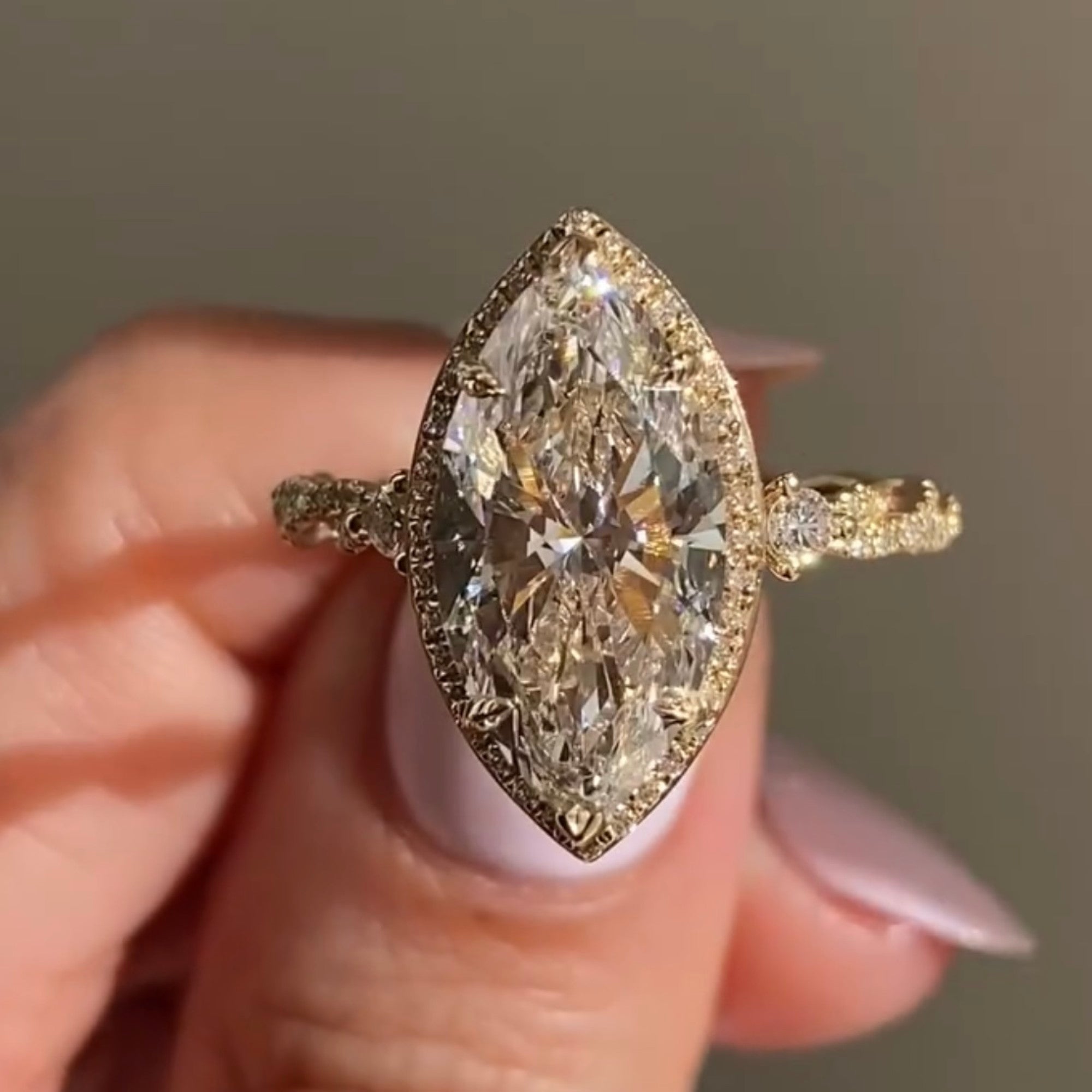 Marquise Cut Moissanite Diamond Ring Unique Tulip Set Twisted Band Ring