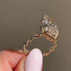 Marquise Cut Lab Grown Diamond Ring Unique Tulip Set Twisted Band Ring