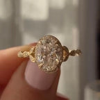 Oval Cut Moissanite Diamond Ring Halo Set Twisted Band Ring