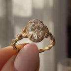 Oval Cut Moissanite Diamond Ring Halo Set Twisted Band Ring
