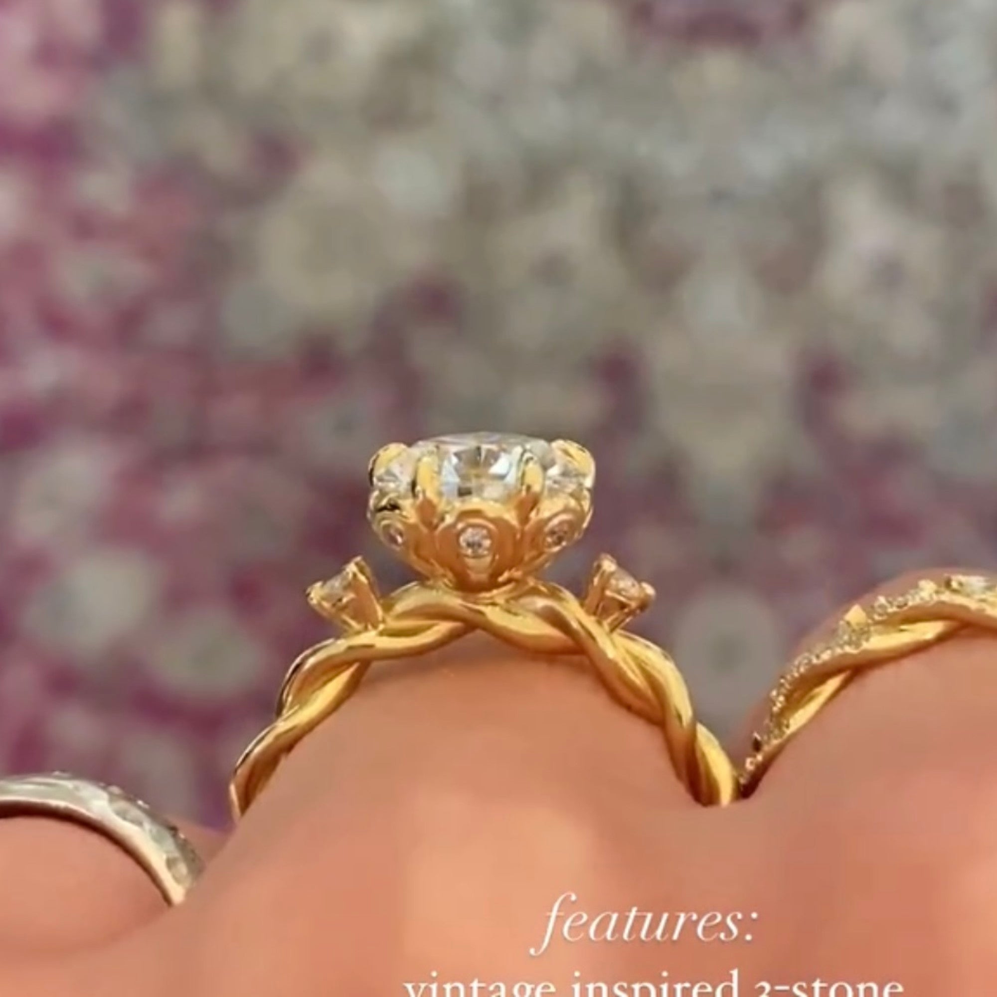 Pear Cut Moissanite Diamond Ring Three Stone Tulip Set Twisted Band Ring