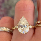 Pear Cut Moissanite Diamond Ring Three Stone Tulip Set Twisted Band Ring