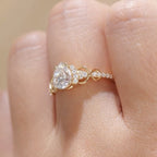 Art Deco Pear Lab Grown Engagement Ring  Gold Vintage Cluster Ring Wedding Ring For Women Nature Inspired Anniversary Ring