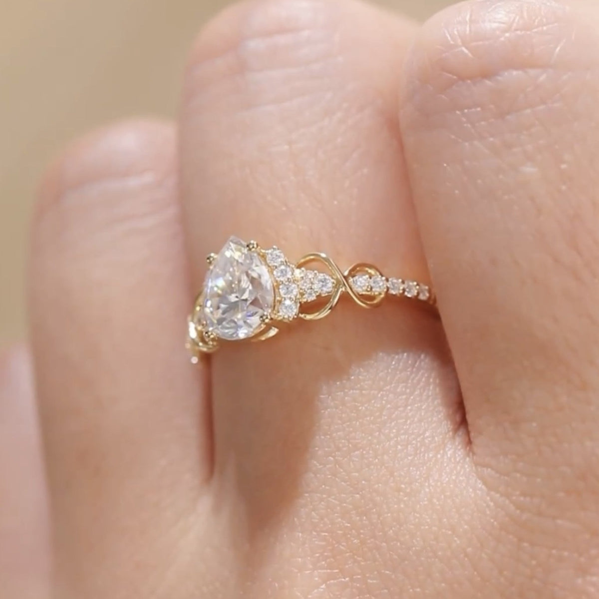 Art Deco Pear Moissanite Engagement Ring  Gold Vintage Cluster Ring Wedding Ring For Women Nature Inspired Anniversary Ring