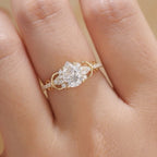 Art Deco Pear Moissanite Engagement Ring  Gold Vintage Cluster Ring Wedding Ring For Women Nature Inspired Anniversary Ring