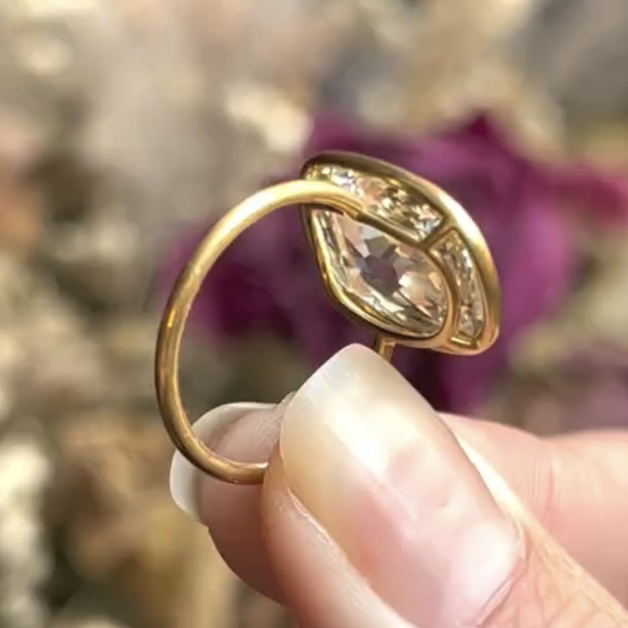 Old Mine Brown Elongated Cushion Engagement Ring Bezel Set Lab Grown Vintage Ring Wedding Ring Anniversary Ring