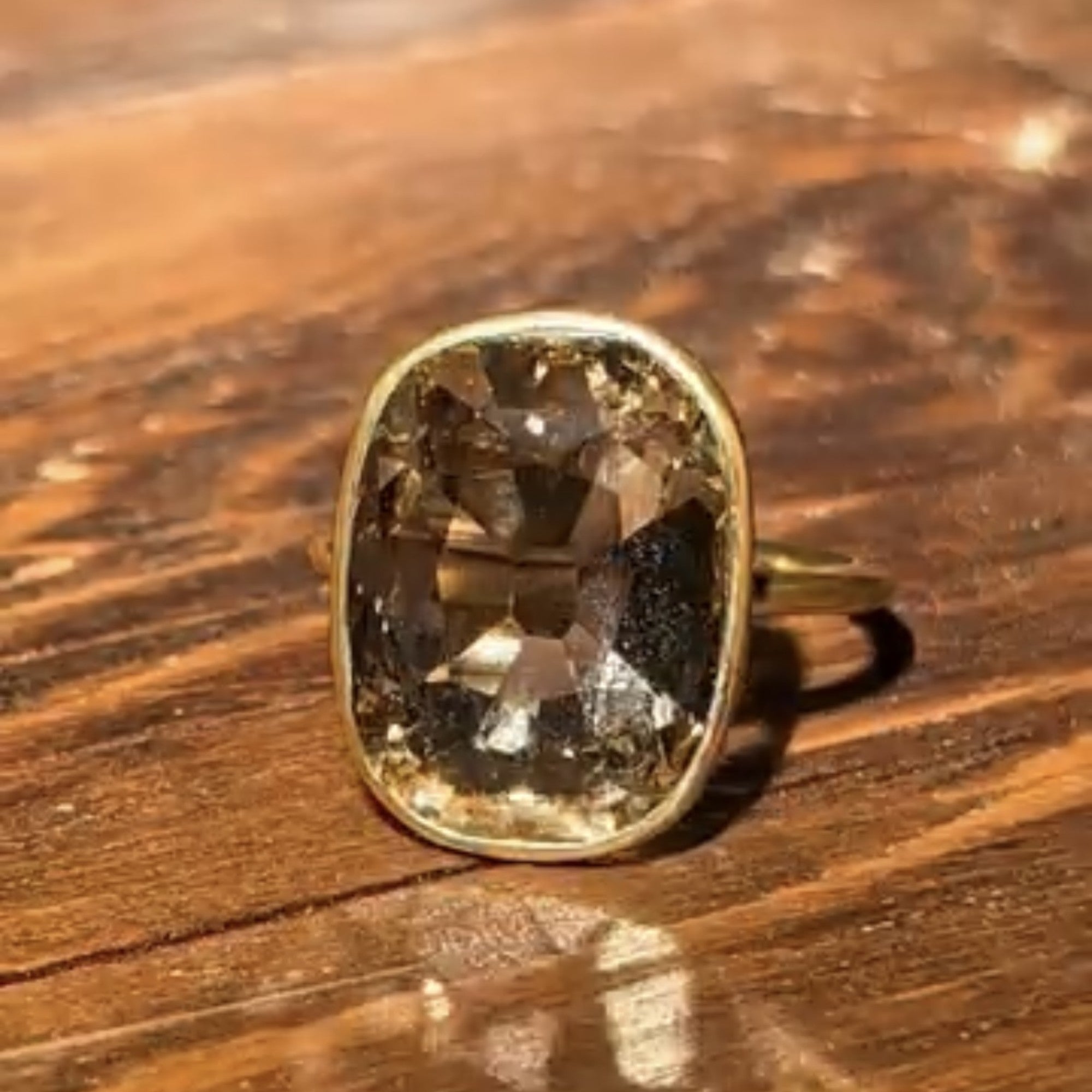 Old Mine Brown Elongated Cushion Engagement Ring Bezel Set Lab Grown Vintage Ring Wedding Ring Anniversary Ring