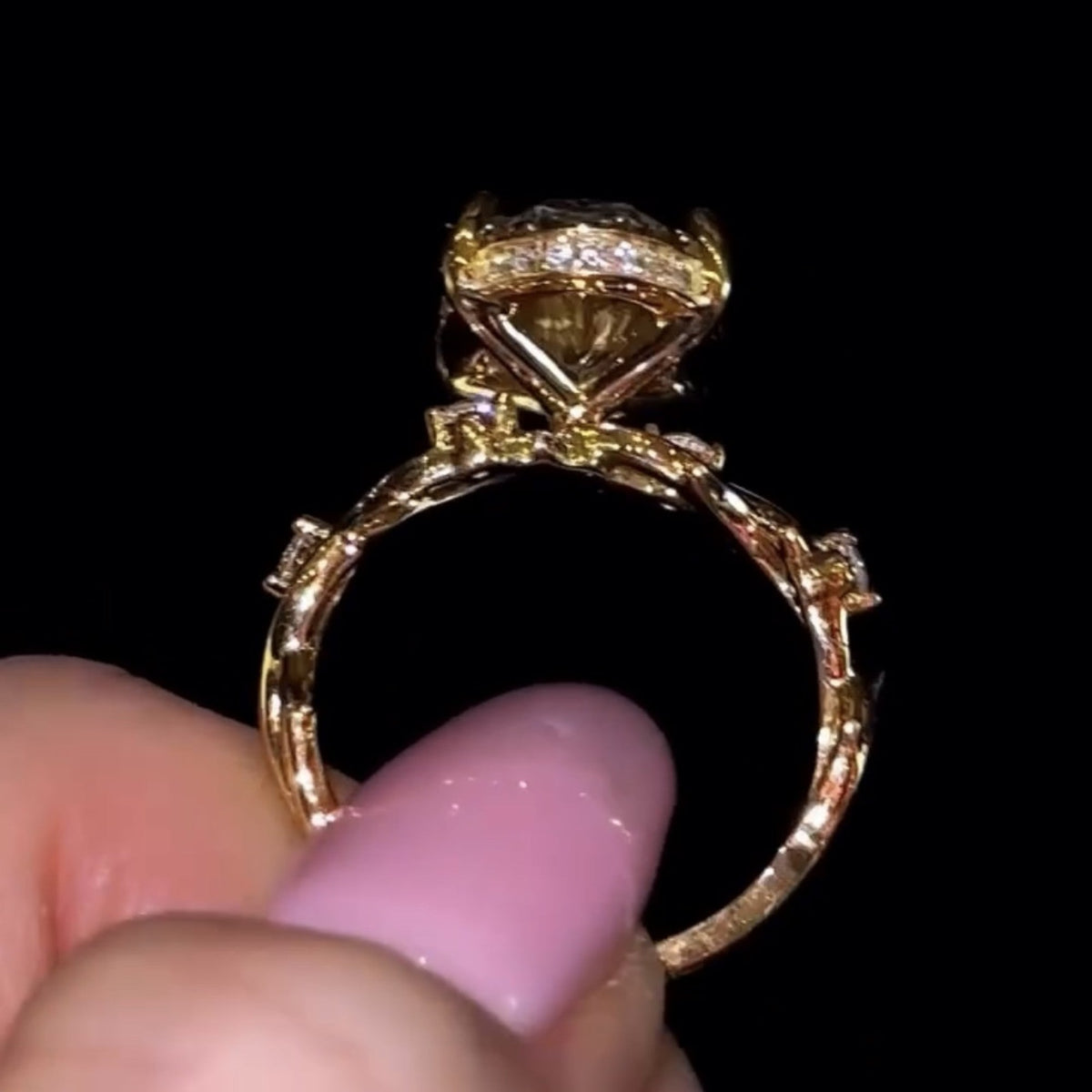 Oval Cut Vintage Moissanite Ring Twisted Band Oval Engagement Ring Hidden Halo Ring Gold Nature Inspired Ring Wedding Ring For Her