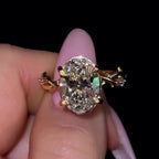 Oval Cut Vintage Moissanite Ring Twisted Band Oval Engagement Ring Hidden Halo Ring Gold Nature Inspired Ring Wedding Ring For Her