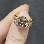 Brown Elongated Cushion Cut Old Mine Lab Grown Ring East West Bezel Set Cushion Engagement Ring Gold Wedding Ring Promise Ring