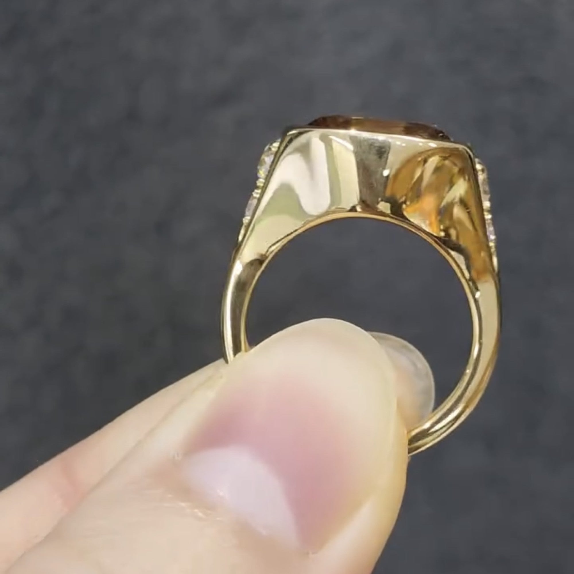 Brown Elongated Cushion Cut Old Mine Lab Grown Ring East West Bezel Set Cushion Engagement Ring Gold Wedding Ring Promise Ring