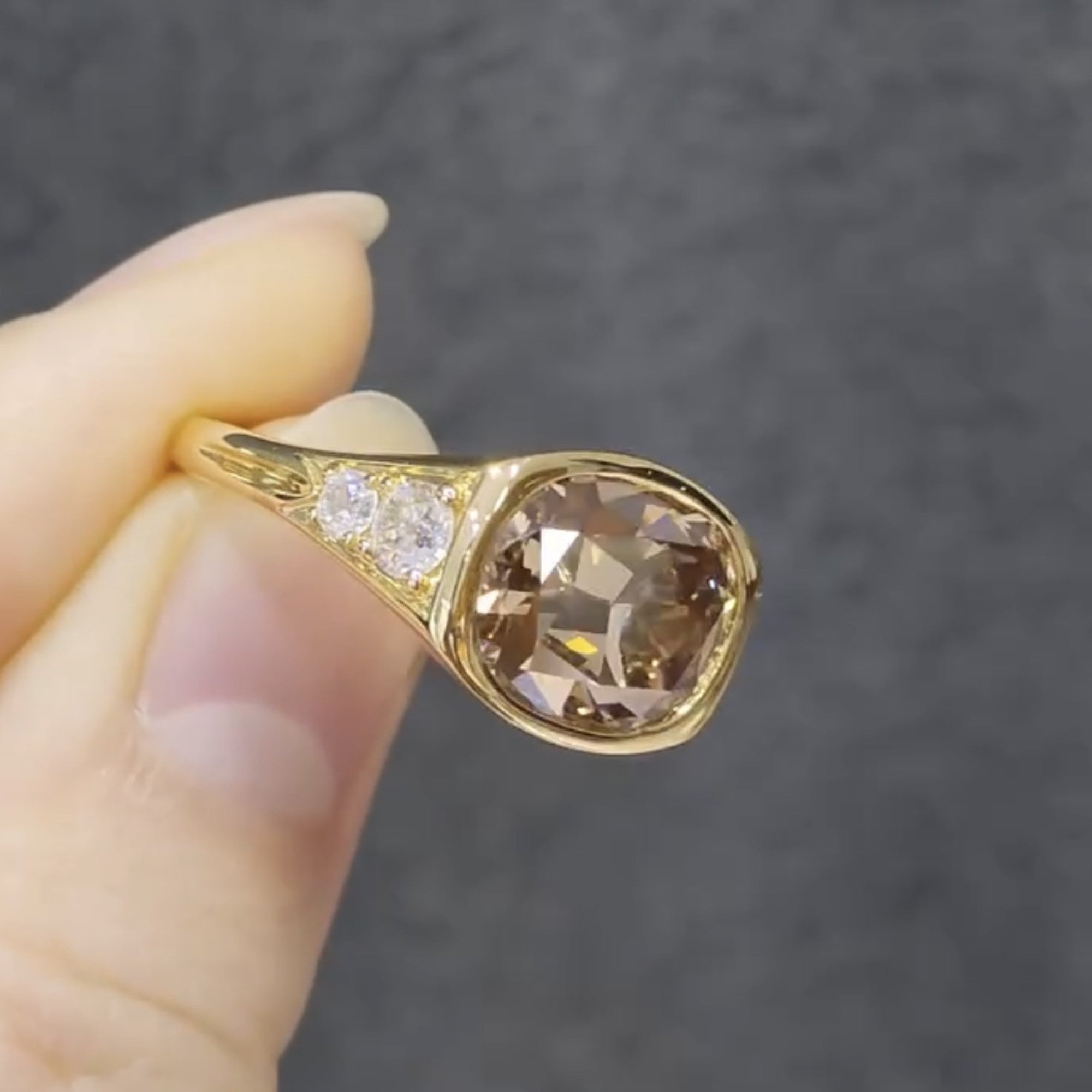 Brown Elongated Cushion Cut Old Mine Moissanite Ring East West Bezel Set Cushion Engagement Ring Gold Wedding Ring Promise Ring