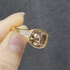 Brown Elongated Cushion Cut Old Mine Lab Grown Ring East West Bezel Set Cushion Engagement Ring Gold Wedding Ring Promise Ring