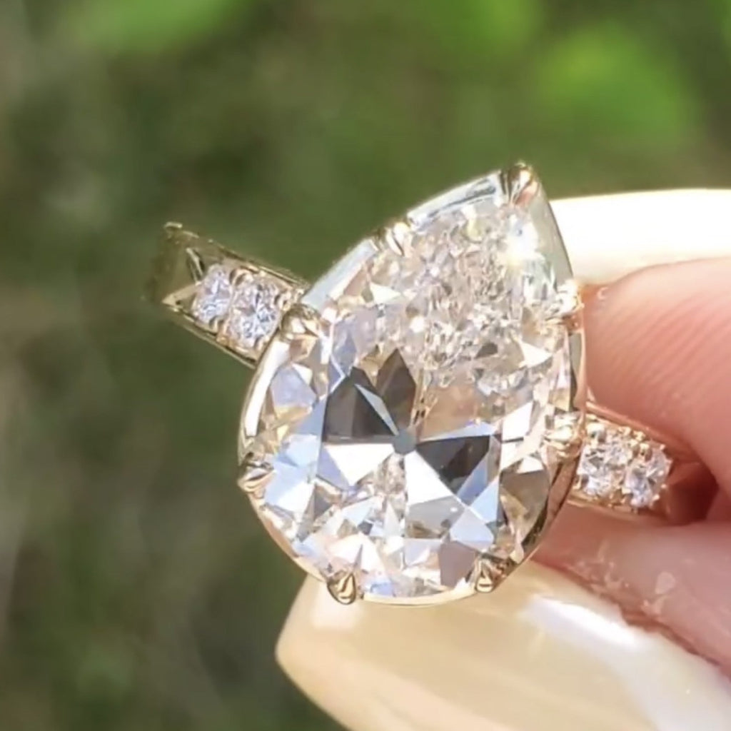Old Mine Pear Cut Engagement Ring Pear Vintage Lab Grown Diamond Ring  Gold Wedding Ring Teardrop Ring Anniversary Rings For Women