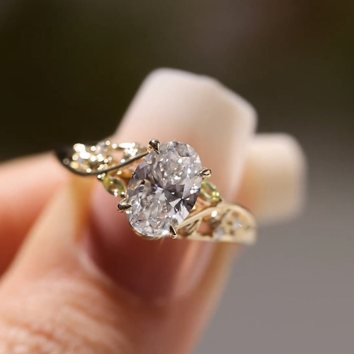 Vintage Oval Engagement Ring Oval Art Deco Lab Grown Ring Solid Gold Nature Inspired Ring Wedding Rings For Women Anniversary Ring
