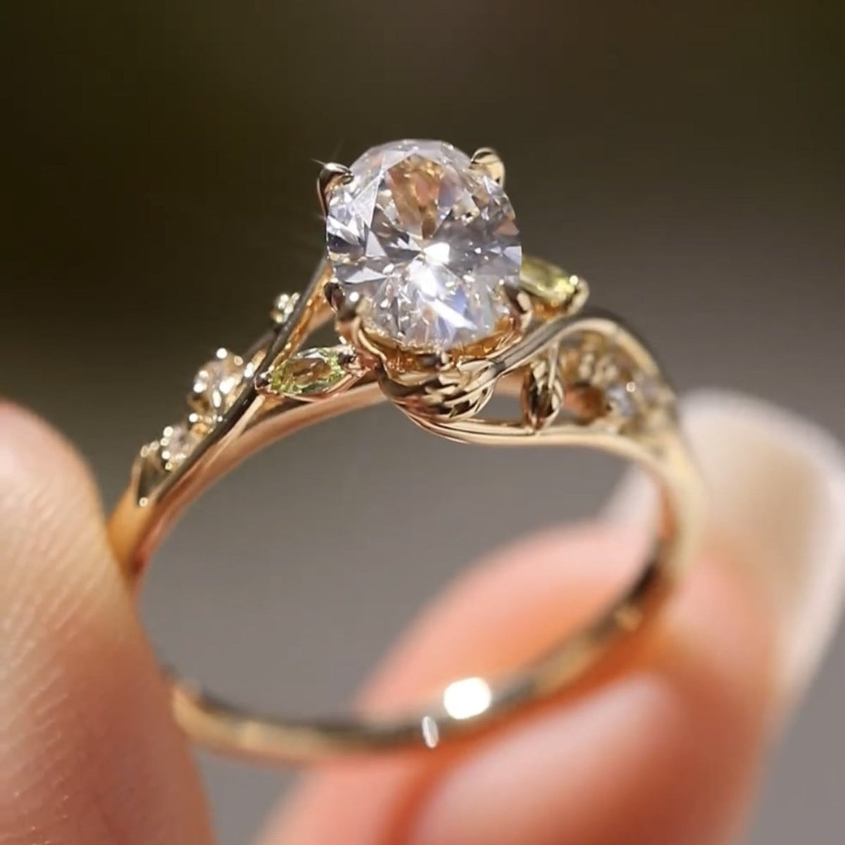 Vintage Oval Engagement Ring Oval Art Deco Moissanite Ring Solid Gold Nature Inspired Ring Wedding Rings For Women Anniversary Ring