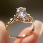 Vintage Oval Engagement Ring Oval Art Deco Lab Grown Ring Solid Gold Nature Inspired Ring Wedding Rings For Women Anniversary Ring