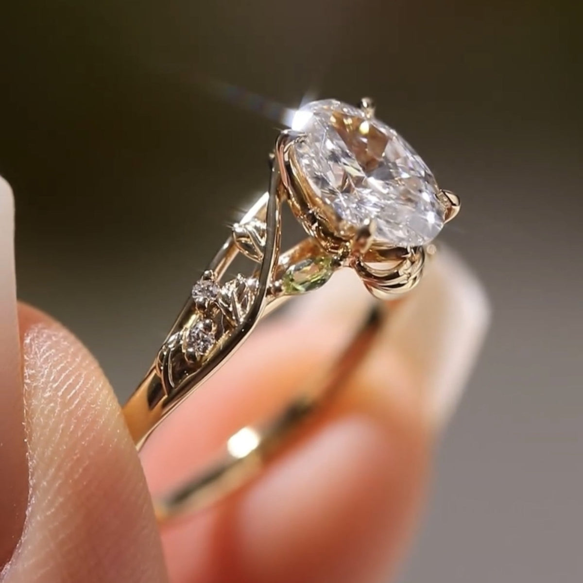 Vintage Oval Engagement Ring Oval Art Deco Lab Grown Ring Solid Gold Nature Inspired Ring Wedding Rings For Women Anniversary Ring