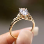 Vintage Oval Engagement Ring Oval Art Deco Lab Grown Ring Solid Gold Nature Inspired Ring Wedding Rings For Women Anniversary Ring