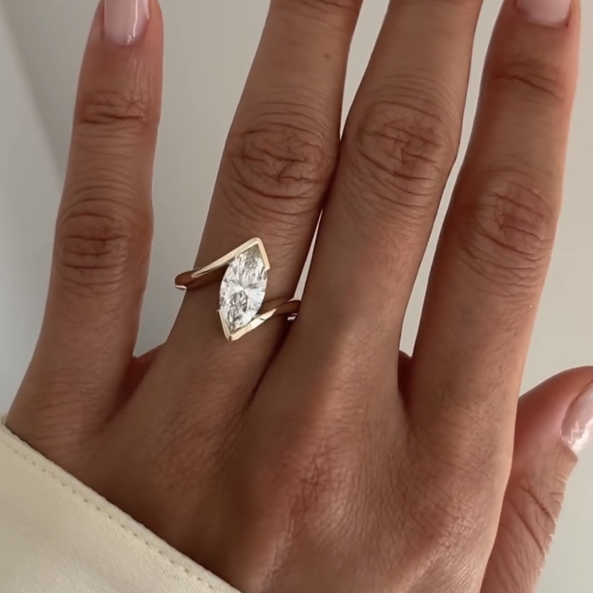 Half Bezel Set Marquise Cut Engagement Ring Bypass Moissanite Ring Solid Gold Wedding Ring Anniversary Rings For Women Promise Ring