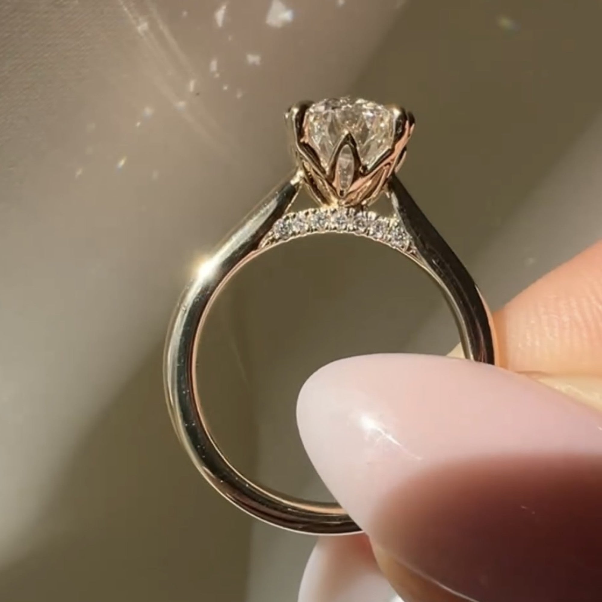 Old Mine Elongated Cushion Lab Grown Engagement Ring Vintage Double Claw Prong Ring Tulip Set Solid Gold Wedding Rings For Women